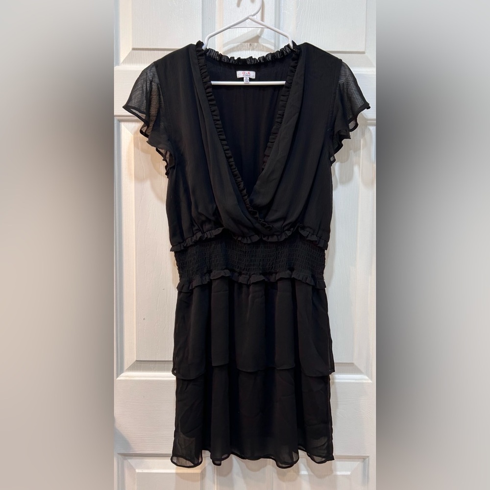 Black Flutter Sleeve Mini Dress Sz XL Dark Fairy Whimsigoth Skater Tiered Grunge
